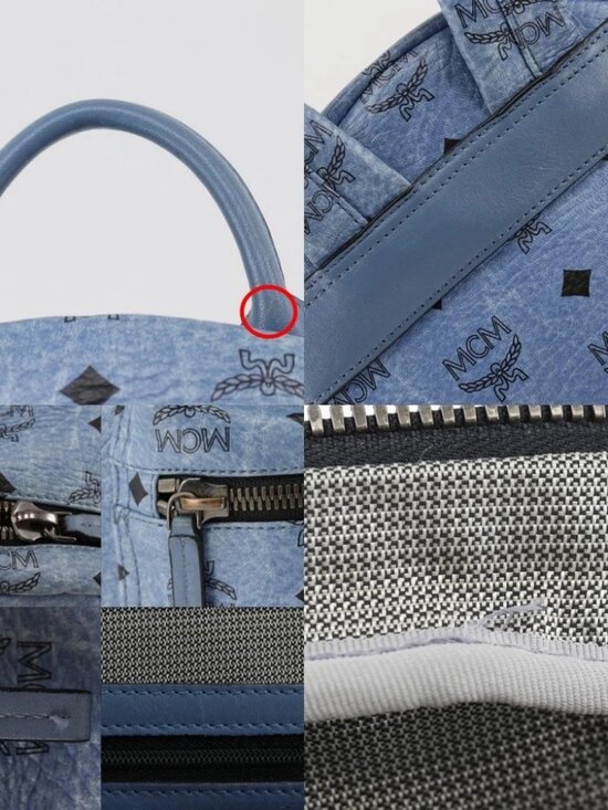 MCM Stark Backpack Daypack Logogram studs light blue leather Women